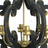 Aki 21 Inch Carved Wood Chandelier, 6 Lights, Vintage Classic, Black, Gold - BM285442