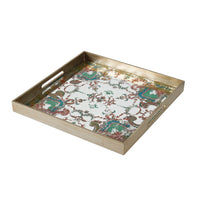 Miki 20 Inch Square Decorative Tray, Artisan Mirrored Damask Pattern, Gold - BM285517