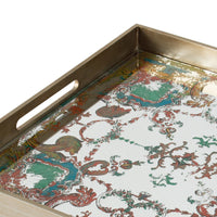 Miki 20 Inch Square Decorative Tray, Artisan Mirrored Damask Pattern, Gold - BM285517