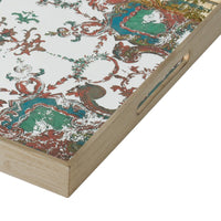 Miki 20 Inch Square Decorative Tray, Artisan Mirrored Damask Pattern, Gold - BM285517