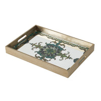 Miki 18 Inch Decorative Tray, Artistic Mirrored Damask Pattern, Gold Finish - BM285528