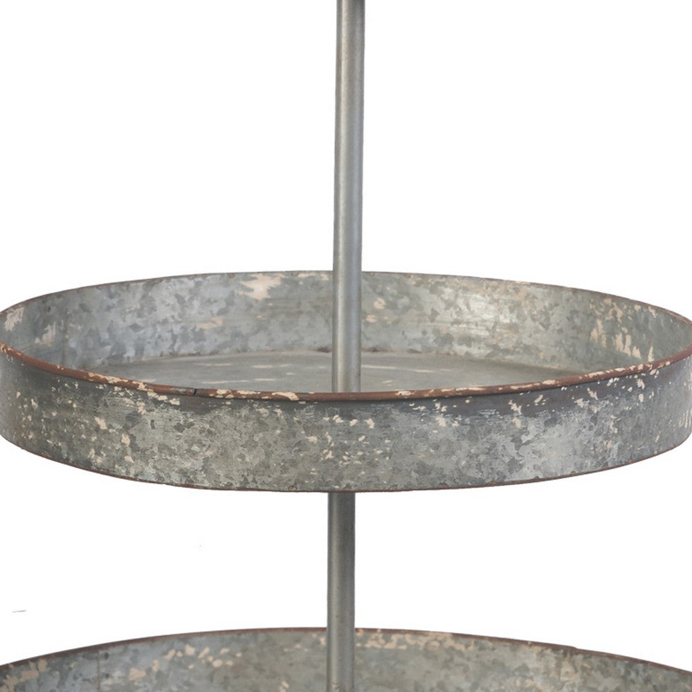 24 Inch Metal Decorative Stand, 3 Tiers with Round Trays, Gray - BM285529