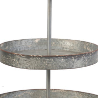 24 Inch Metal Decorative Stand, 3 Tiers with Round Trays, Gray - BM285529