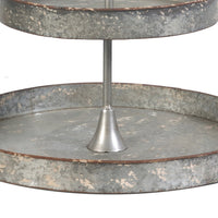 24 Inch Metal Decorative Stand, 3 Tiers with Round Trays, Gray - BM285529