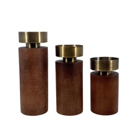 12, 10, 8 Inch Mango Wood Candle Holders with Round Column Pedestals, Brown - BM285547