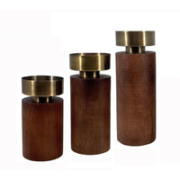 12, 10, 8 Inch Mango Wood Candle Holders with Round Column Pedestals, Brown - BM285547