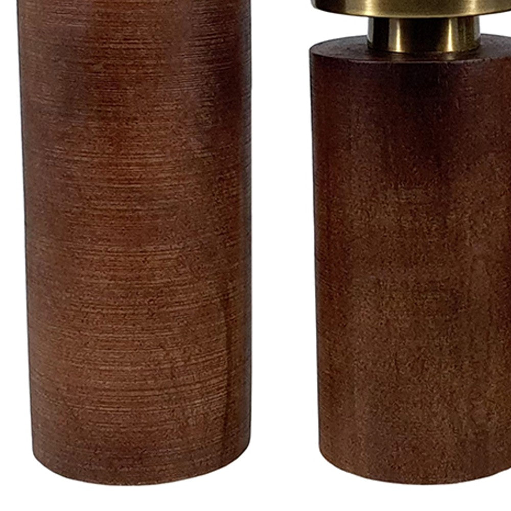 12, 10, 8 Inch Mango Wood Candle Holders with Round Column Pedestals, Brown - BM285547