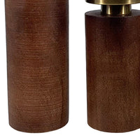 12, 10, 8 Inch Mango Wood Candle Holders with Round Column Pedestals, Brown - BM285547