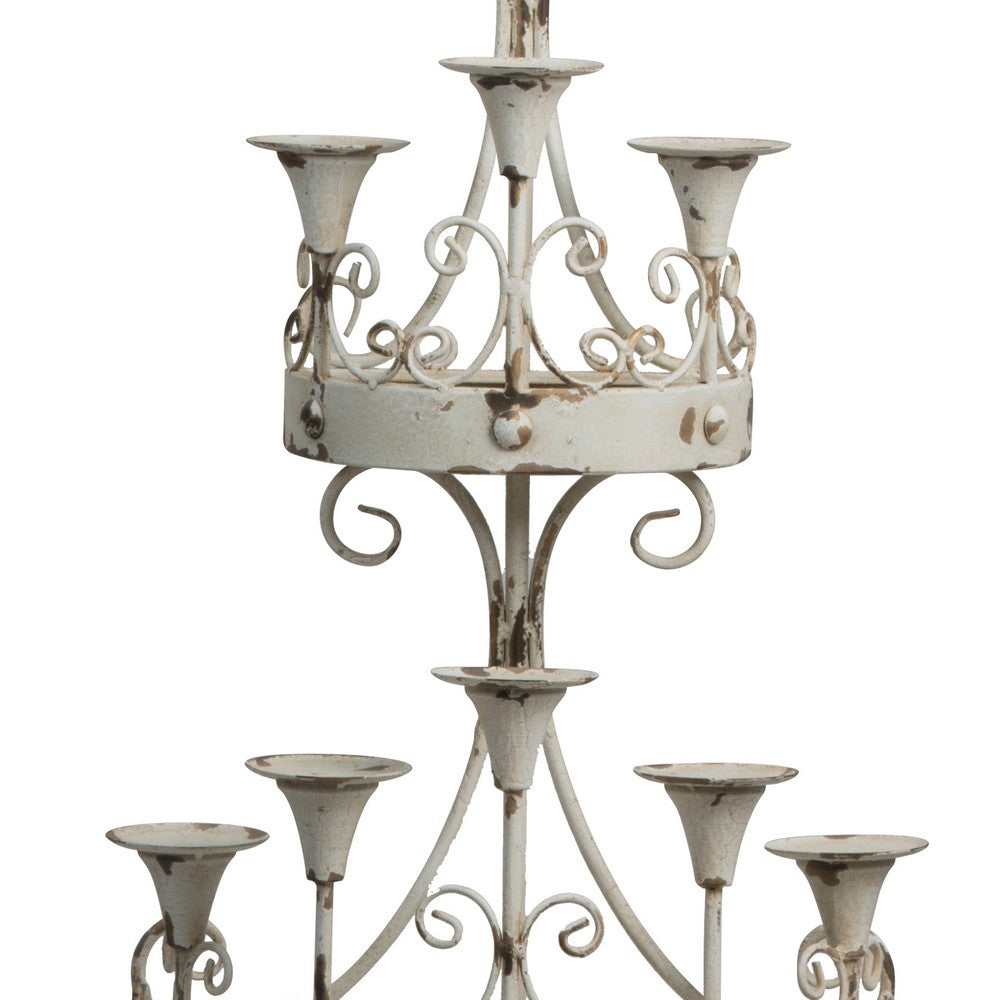 16 Inch Wall Mount Candle Holder, Ornately Scrolled White Metal Finish - BM285548