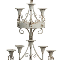 16 Inch Wall Mount Candle Holder, Ornately Scrolled White Metal Finish - BM285548