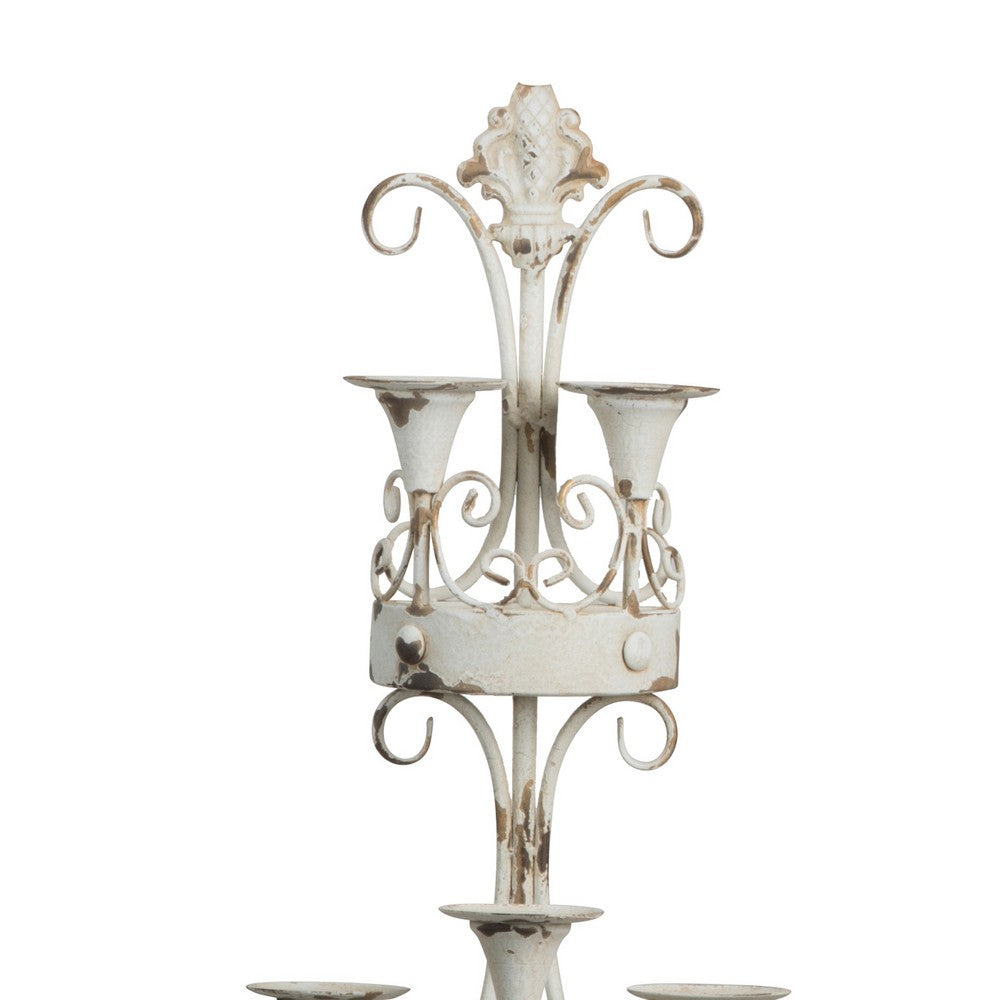 16 Inch Wall Mount Candle Holder, Ornately Scrolled White Metal Finish - BM285548