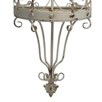 16 Inch Wall Mount Candle Holder, Ornately Scrolled White Metal Finish - BM285548