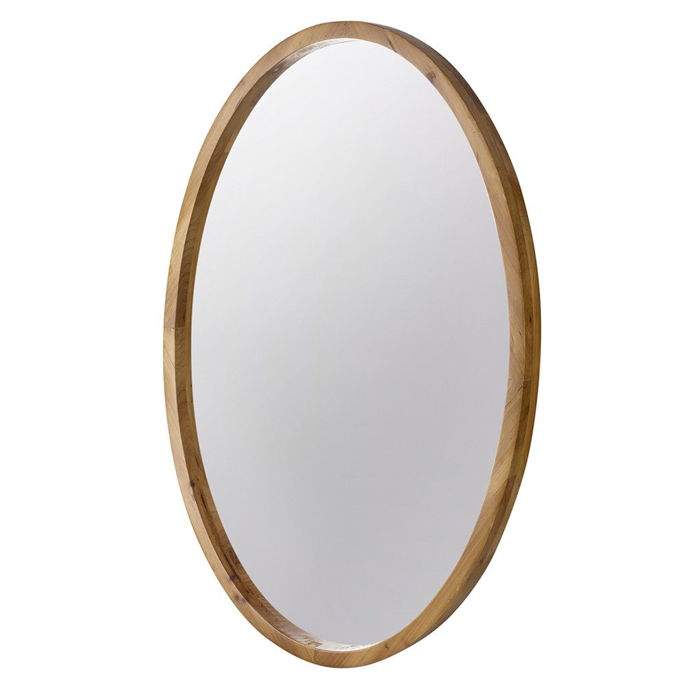 33 Inch Modern Accent Wall Mirror, Mountable Oval Wood Frame in Brown - BM285554