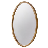 33 Inch Modern Accent Wall Mirror, Mountable Oval Wood Frame in Brown - BM285554