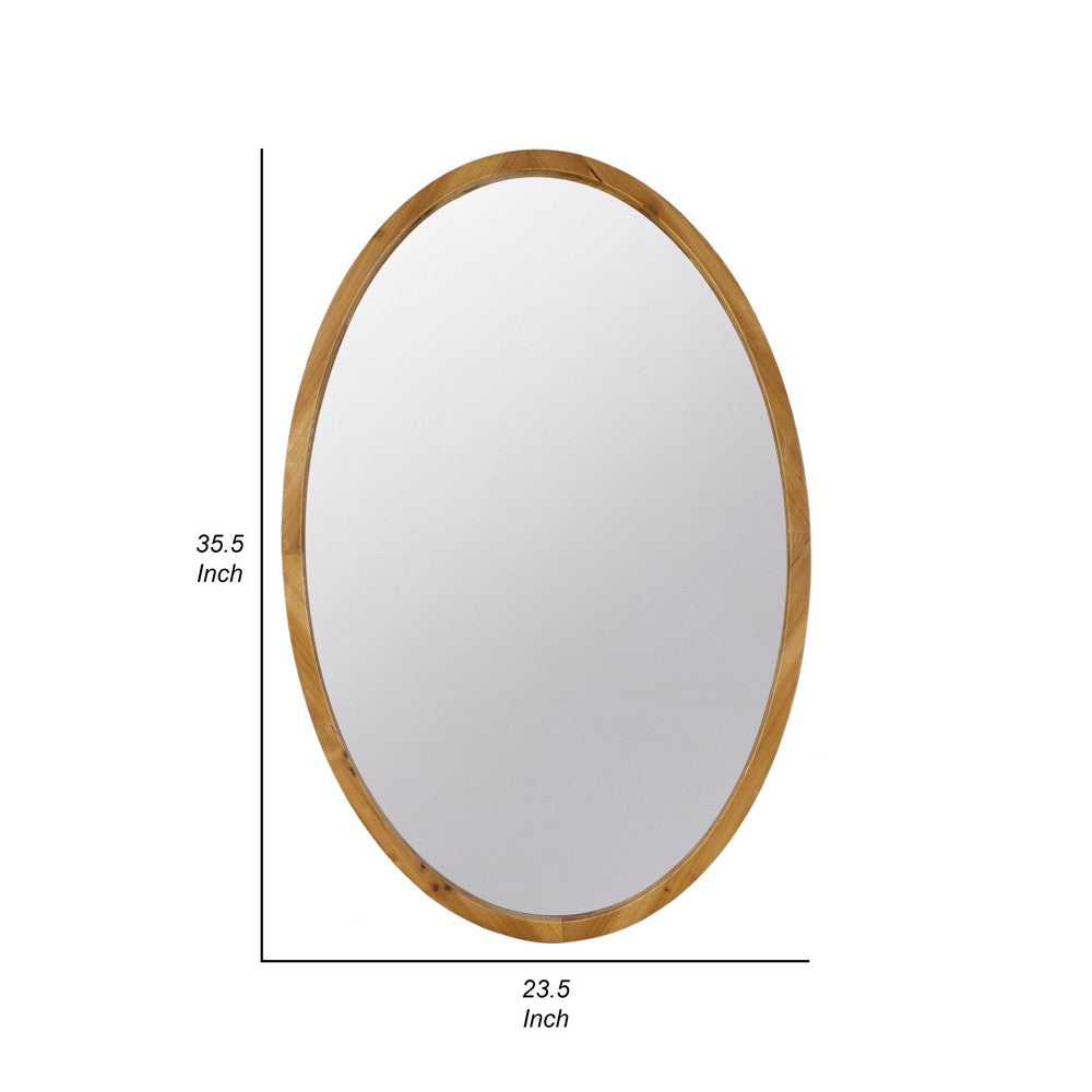 33 Inch Modern Accent Wall Mirror, Mountable Oval Wood Frame in Brown - BM285554