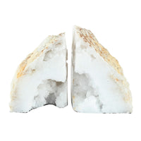 5 Inch Natural White Stone Bookends, Artisanal Textured Geode Rock - BM285560