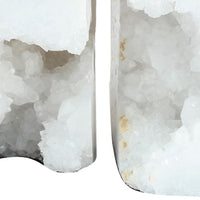 5 Inch Natural White Stone Bookends, Artisanal Textured Geode Rock - BM285560
