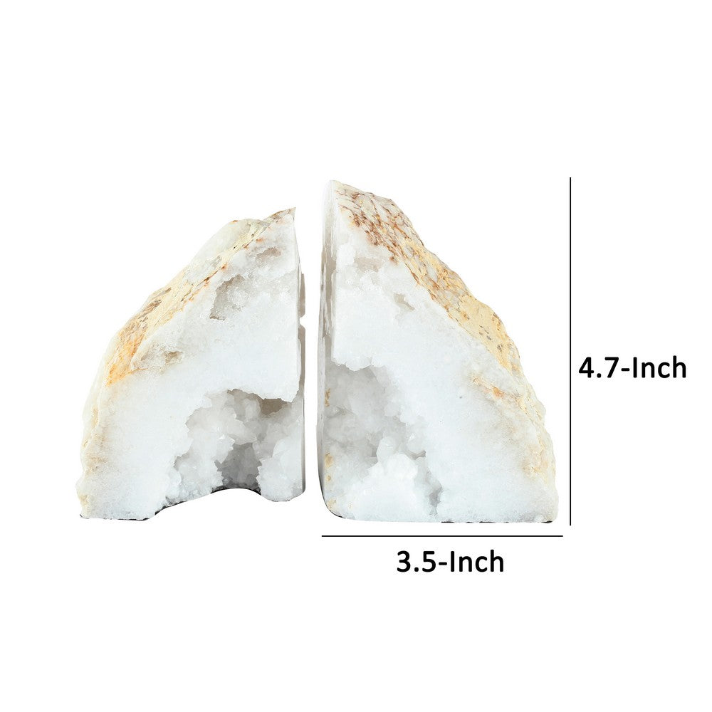 5 Inch Natural White Stone Bookends, Artisanal Textured Geode Rock - BM285560