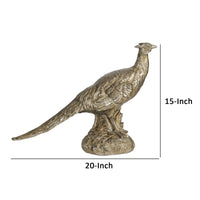 20 Inch Bird Sculpture Decor, Perched Pheasant, Antique Gold Resin - BM285563