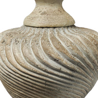 22 Inch Lidded Vase with Turned Finial Design and Swirl Pattern, White - BM285565