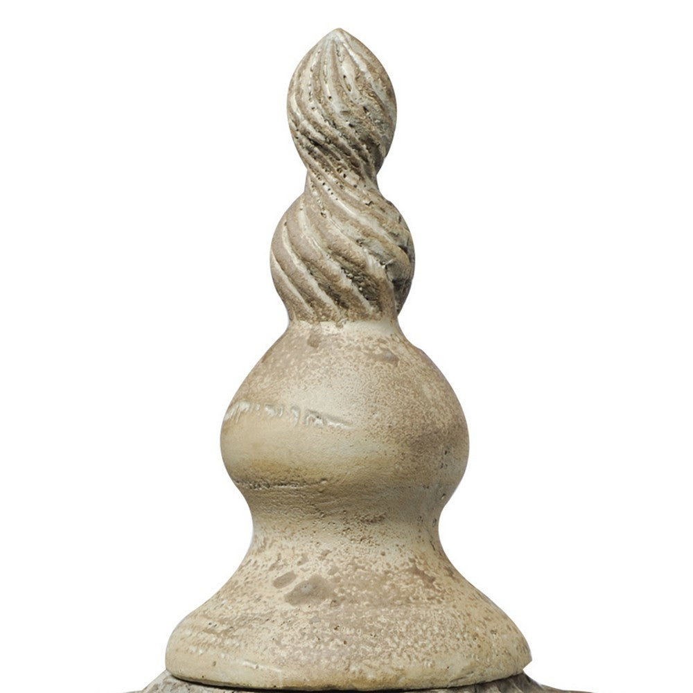 22 Inch Lidded Vase with Turned Finial Design and Swirl Pattern, White - BM285565