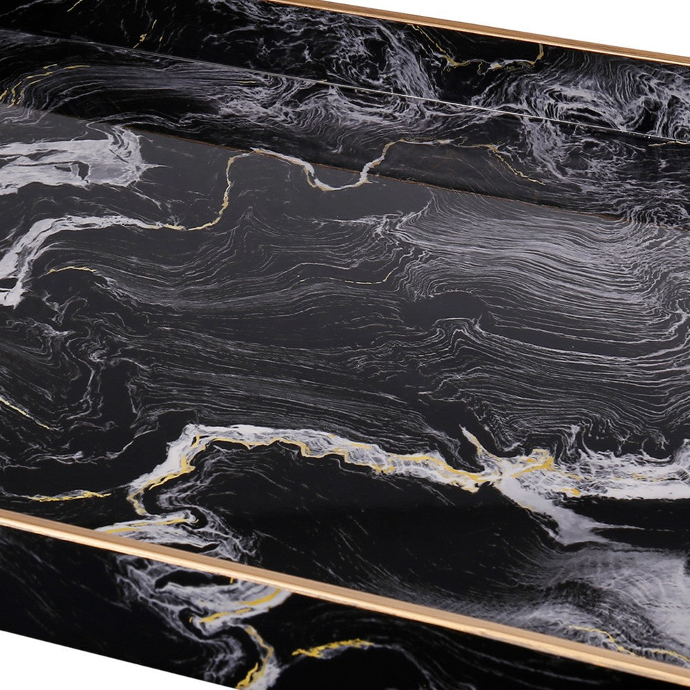 19, 18 Inch Set of 2 Modern Decorative Trays with Rims, Black and White - BM285568