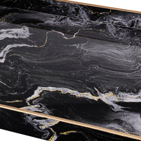 19, 18 Inch Set of 2 Modern Decorative Trays with Rims, Black and White - BM285568