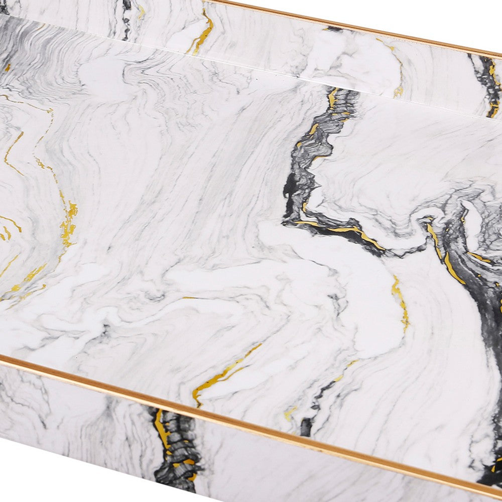 19, 18 Inch Set of 2 Modern Decorative Trays with Rims, Black and White - BM285568