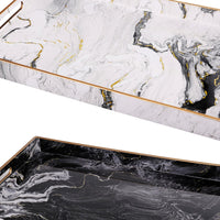 19, 18 Inch Set of 2 Modern Decorative Trays with Rims, Black and White - BM285568