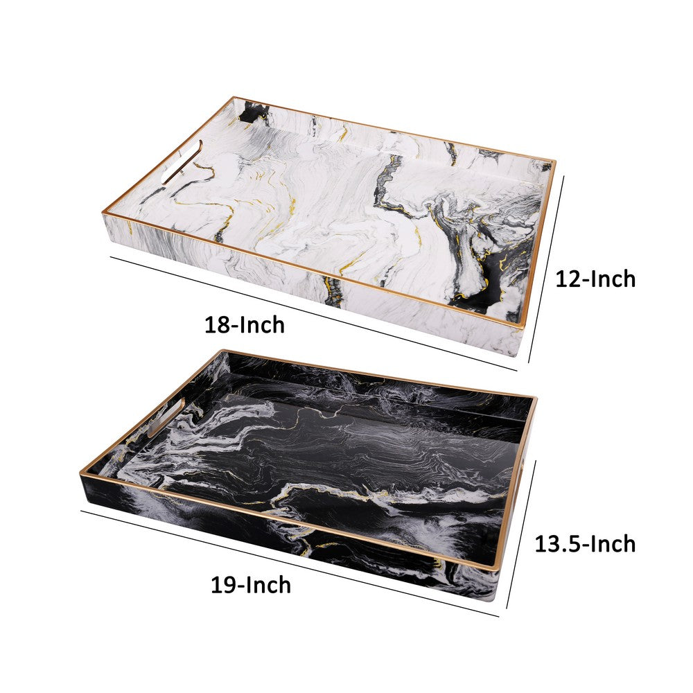 19, 18 Inch Set of 2 Modern Decorative Trays with Rims, Black and White - BM285568
