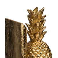 10 Inch Modern Bookends, Pineapple Decorative Statuette, Gold Resin - BM285570