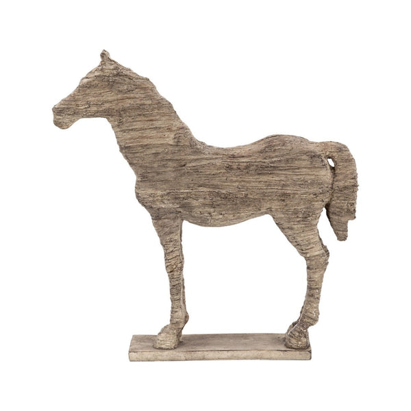 20 Inch Accent Decor Figurine Polyresin Standing Horse, Natural Wood Finish - BM285572
