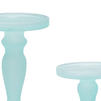 Qui 14, 11 Inch Candle Holders, Turned Pedestal, Blue Glass, Set of 2 - BM285579