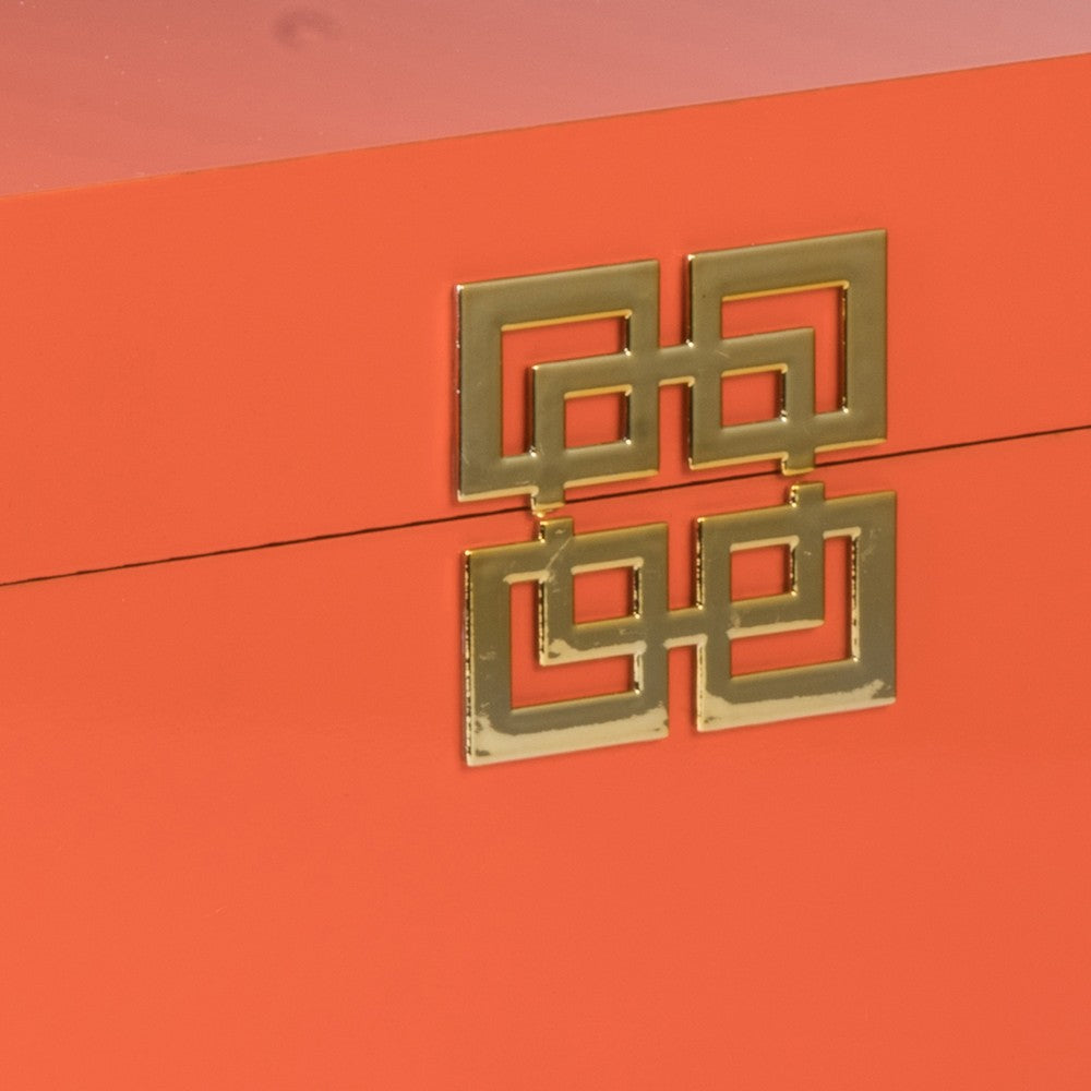 Neo 14, 11 Inch Set of 2 Decorative Boxes, Geometric Metal Accents, Orange - BM285589