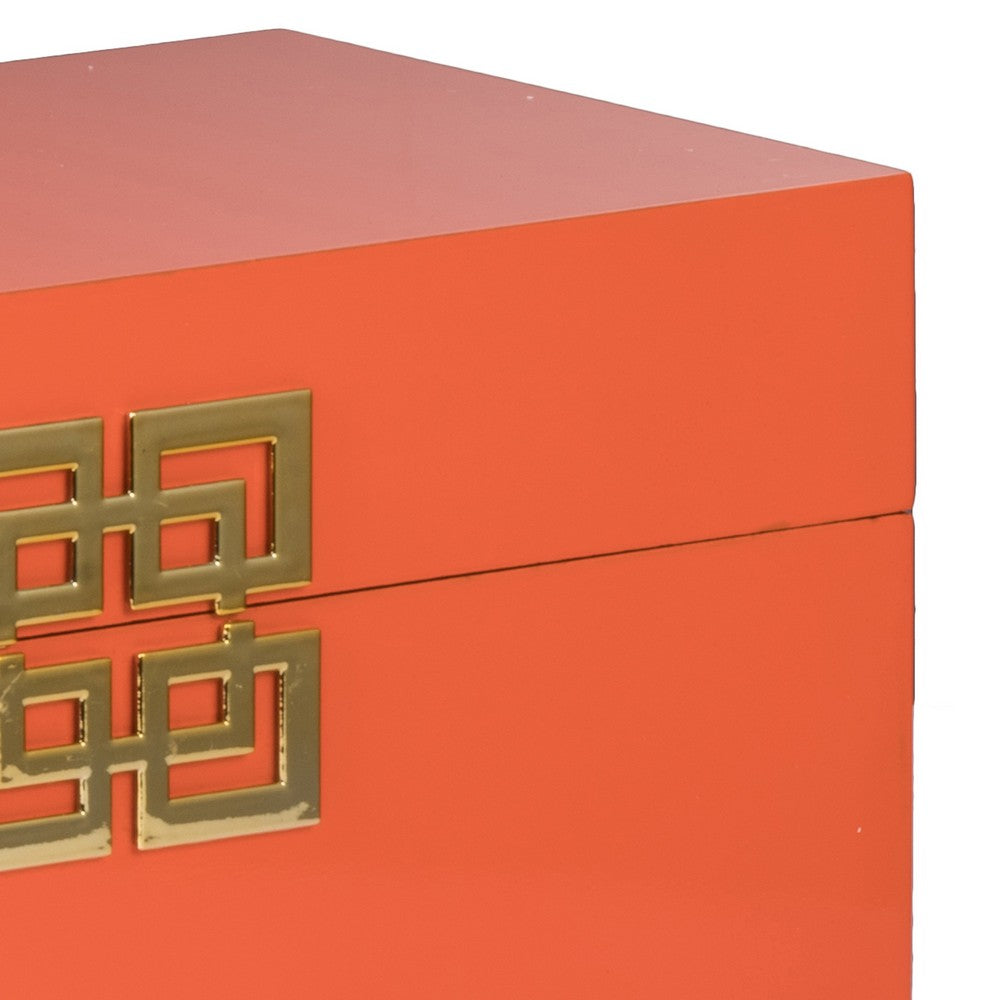 Neo 14, 11 Inch Set of 2 Decorative Boxes, Geometric Metal Accents, Orange - BM285589