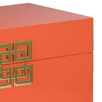 Neo 14, 11 Inch Set of 2 Decorative Boxes, Geometric Metal Accents, Orange - BM285589