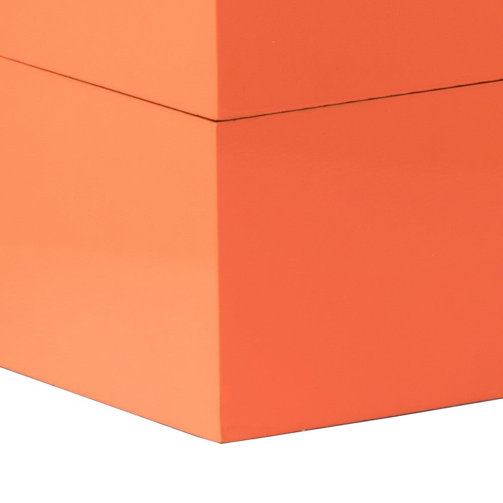 Neo 14, 11 Inch Set of 2 Decorative Boxes, Geometric Metal Accents, Orange - BM285589