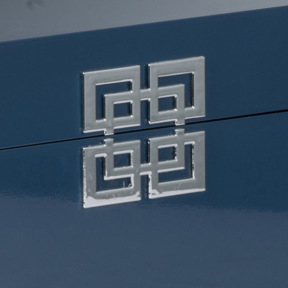 Neo 14, 11 Inch Set of 2 Decorative Boxes, Geometric Metal Accents, Blue - BM285590