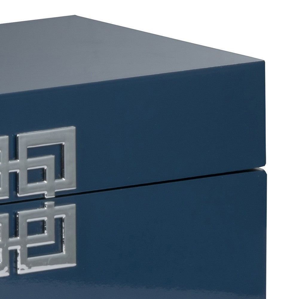 Neo 14, 11 Inch Set of 2 Decorative Boxes, Geometric Metal Accents, Blue - BM285590