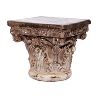 10 Inch Column Pedestal, Classic Carved Floral Scrollwork, Antique Gold - BM285591