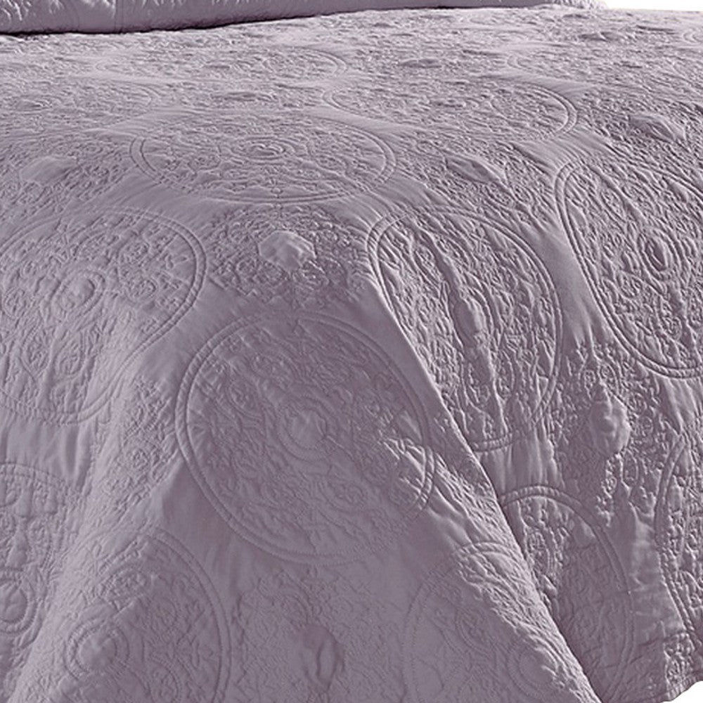 Ada 2 Piece Microfiber Twin Size Quilt Set, Mandala Embroidery, Purple - BM285612
