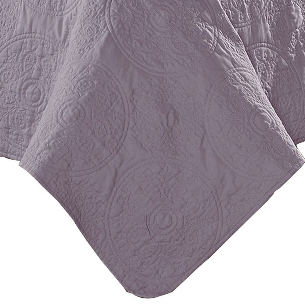 Ada 2 Piece Microfiber Twin Size Quilt Set, Mandala Embroidery, Purple - BM285612