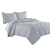 Ada 3 Piece Microfiber Full Size Quilt Set, Mandala Embroidery, Slate Blue - BM285616
