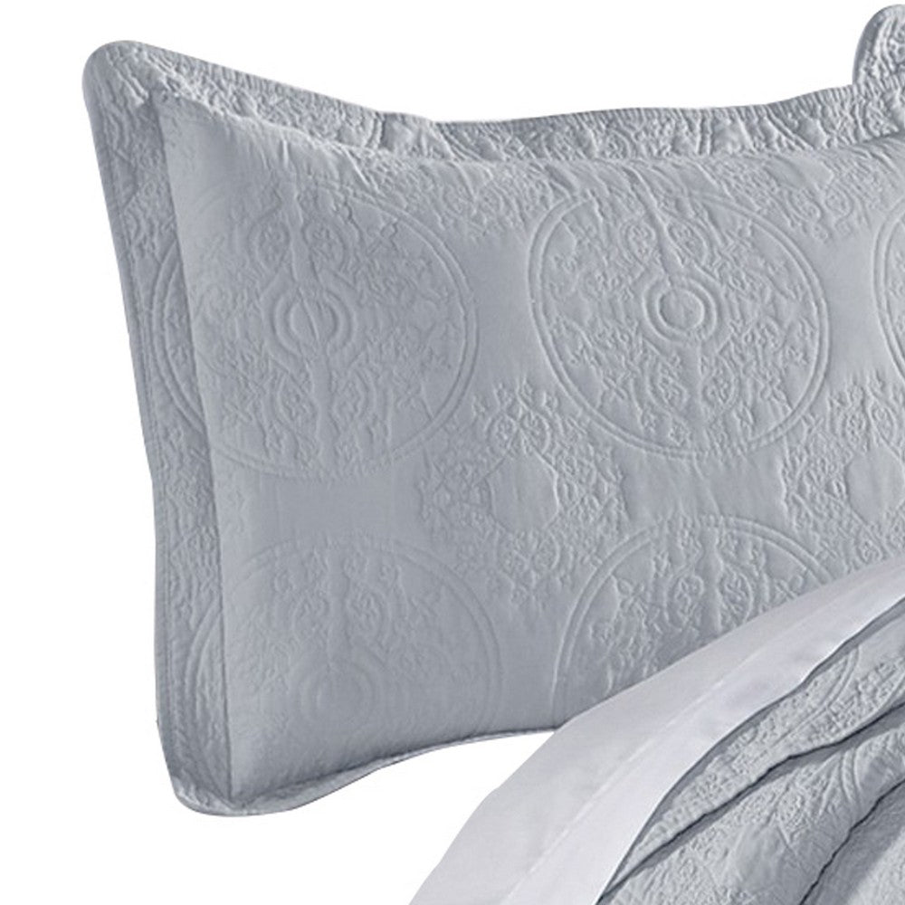 Ada 3 Piece Microfiber Full Size Quilt Set, Mandala Embroidery, Slate Blue - BM285616