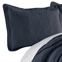 Ada 3 Piece Microfiber Full Size Quilt Set, Mandala Embroidery, Indigo - BM285618