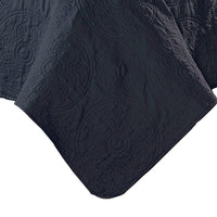 Ada 3 Piece Microfiber Full Size Quilt Set, Mandala Embroidery, Indigo - BM285618