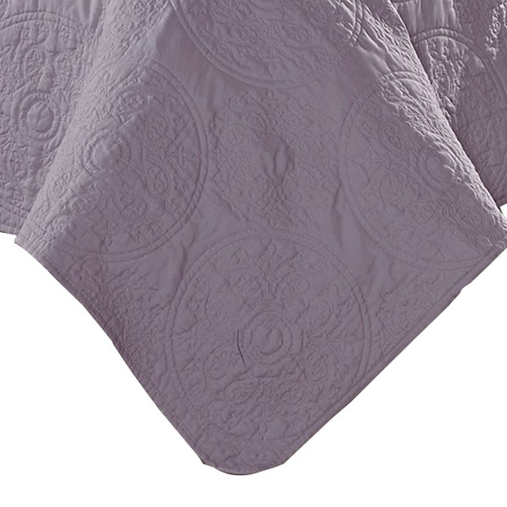 Ada 3 Piece Microfiber Full Size Quilt Set, Mandala Embroidery, Purple - BM285619