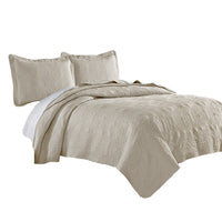 Ada 3 Piece Microfiber King Size Quilt Set, Mandala Embroidery, Cream - BM285622