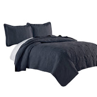 Ada 3 Piece Microfiber King Size Quilt Set, Mandala Embroidery, Indigo - BM285625