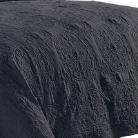 Ada 3 Piece Microfiber King Size Quilt Set, Mandala Embroidery, Indigo - BM285625